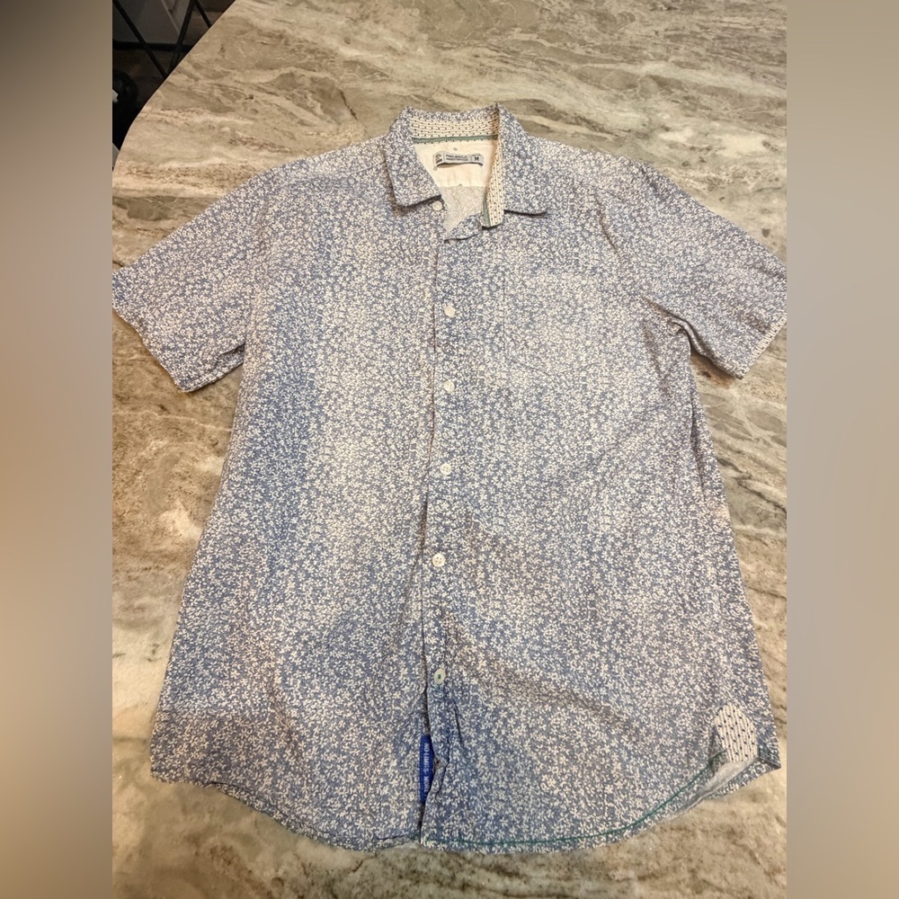 Projek Raw Men’s Blue White Short Sleeve Button Up Shirt Medium